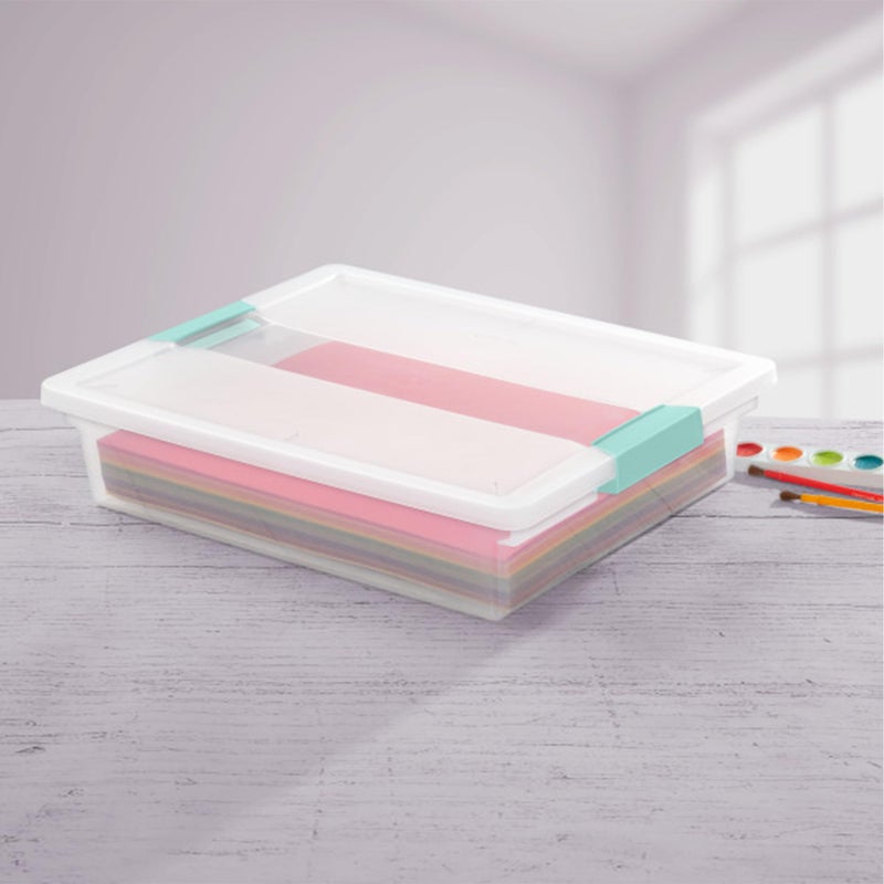 Sterilite Clip Box, Stackable Small Storage Bin with Latching Lid, Plastic Container to Organize Office, Crafts, Clear Base and Lid, Large, 1-Pack - Image 3